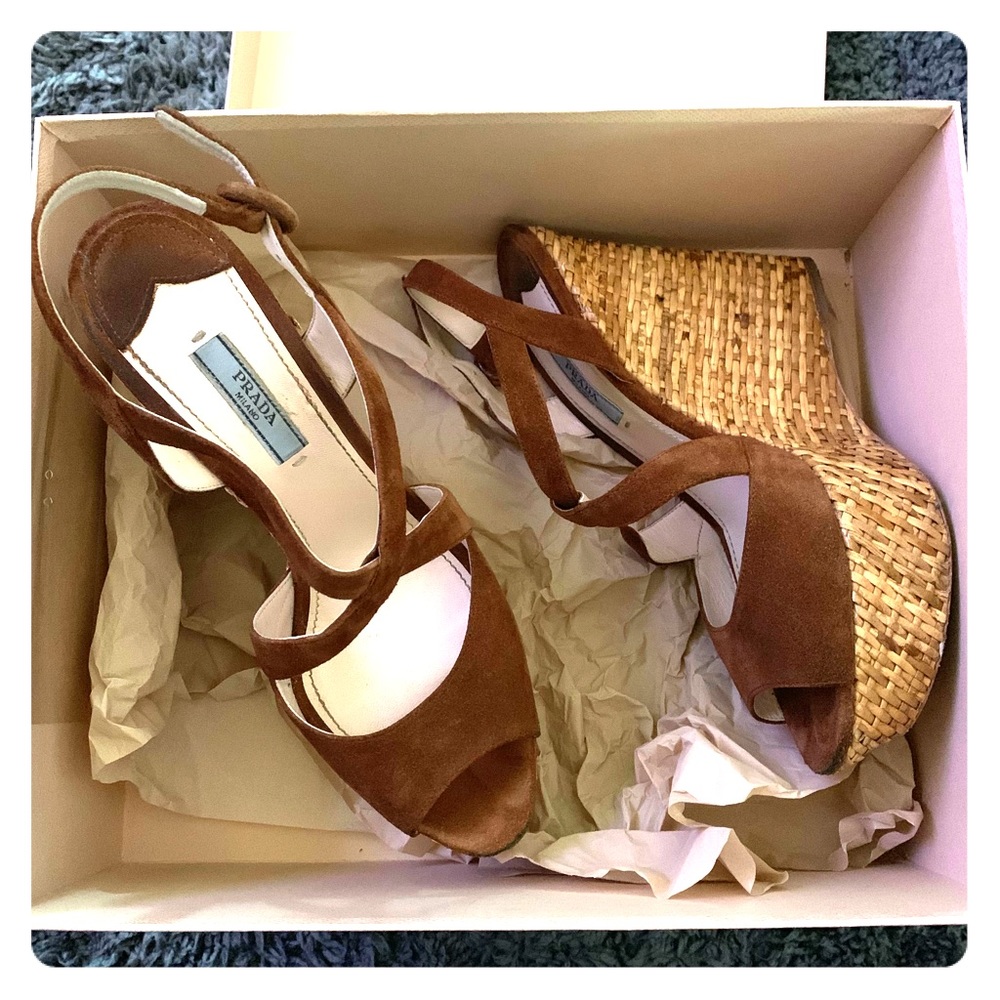 Prada peep toe wedges